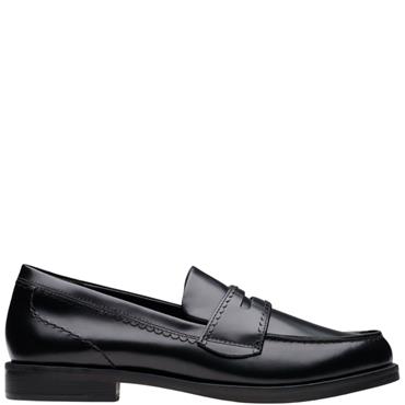 CLARKS WOMENS SLIP ON LOAFER - BLACK LEATHER